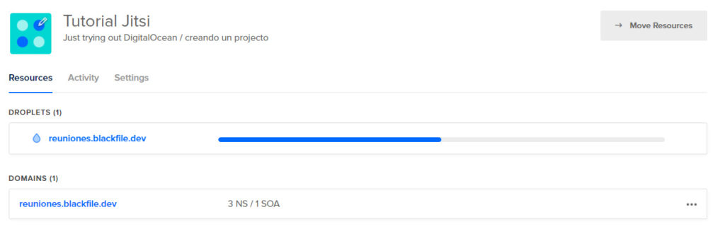 recursos encontrados en nuestro proyecto de DigitalOcean